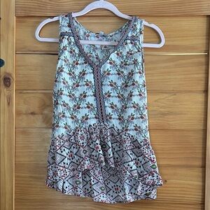 Patrons of Peace Cream Floral V-Neck Ruffle Tank